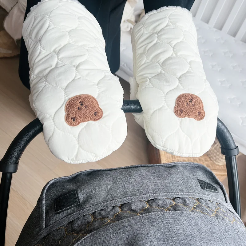 Baby Stroller Warm Gloves Mobile Phone Touch Screen Handle Windproof Waterproof Gloves with Velvet Handle Pocket