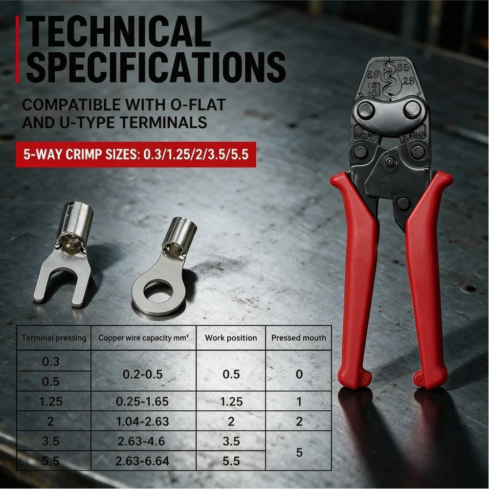 Ratchet Crimper 0.5-6.0mm² Crimping Pliers for Bare Terminals OT UT O-type U-type Wire Lugs Electrical Cold Crimping Tool
