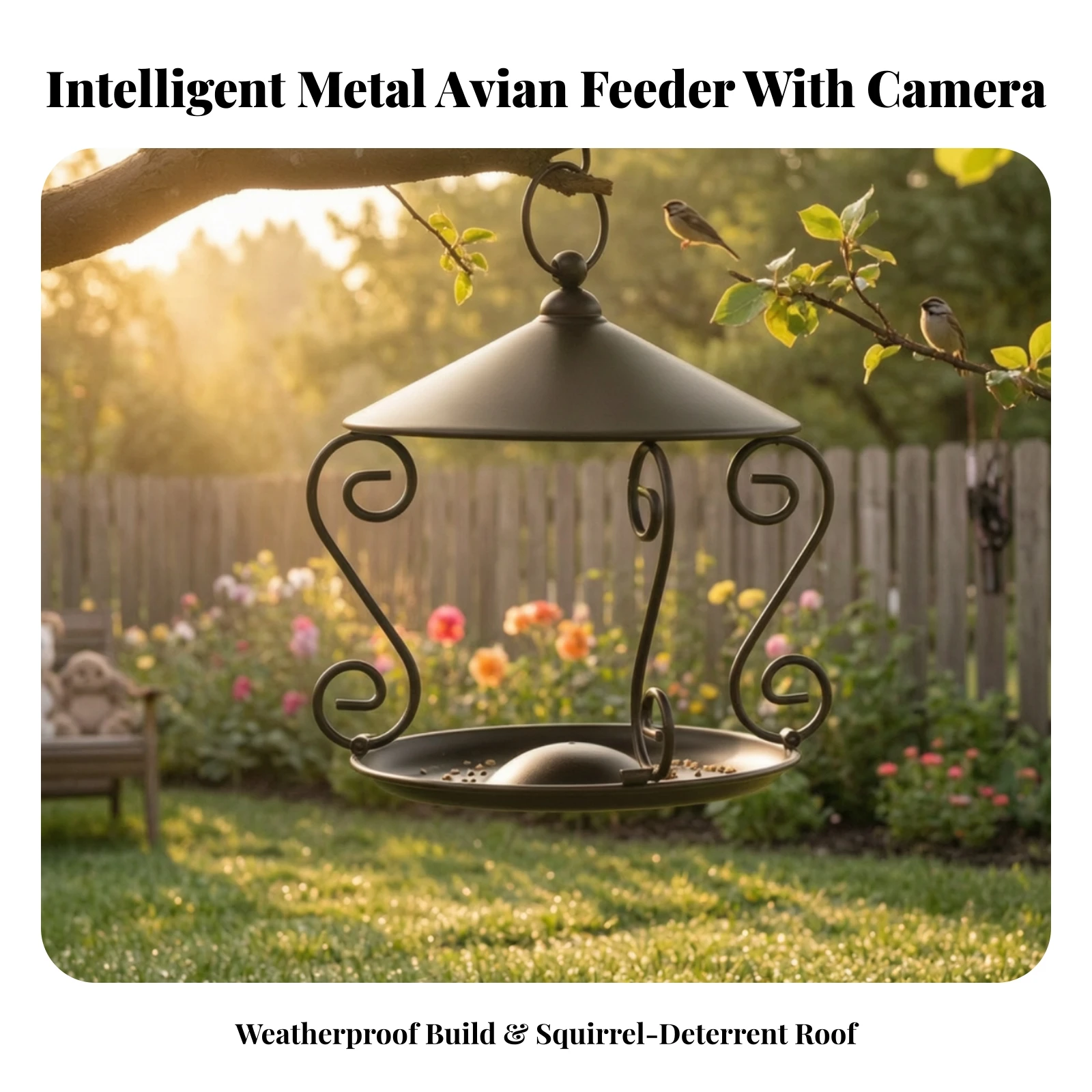 Hanging Bird Feeder Metal Birdfeeder Hanging Tray Feeding Station Heavy-Duty for Wild Birds, Garden, Backyard view 4