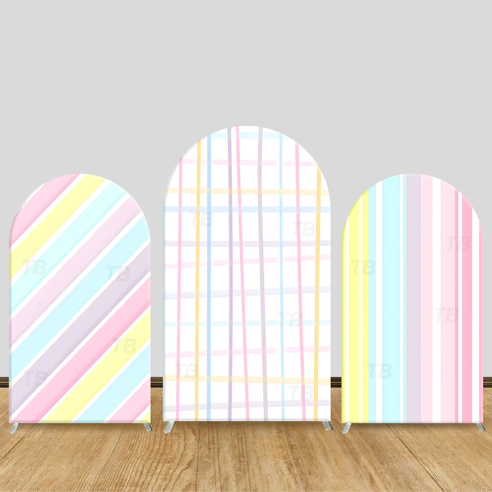 

Pastel Striped Plaid Arch Backdrop Cover Birthday Party, Baby Party, Photo Booth, Vibrant DecorationsProps