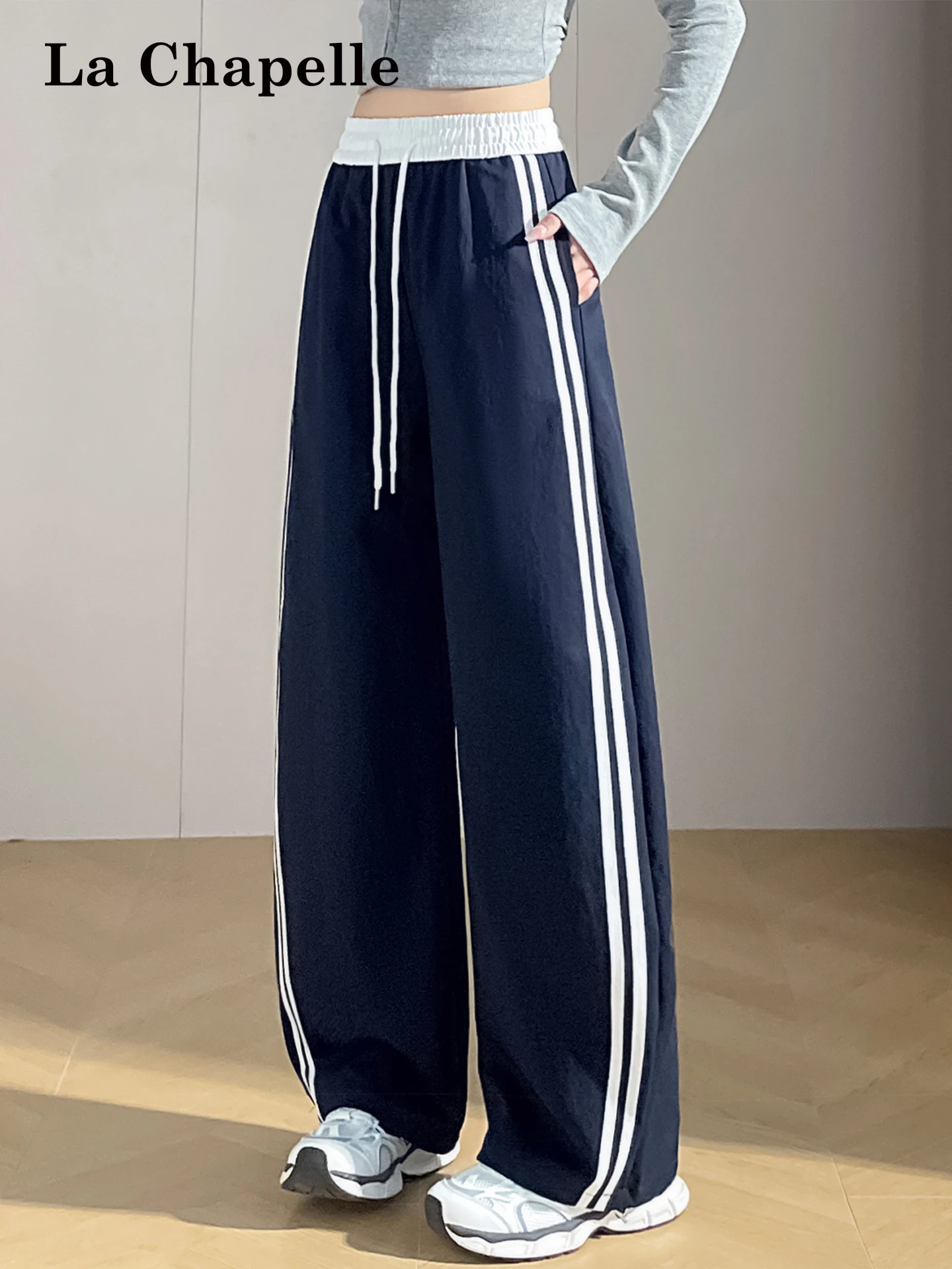 

Женские широкие брюки La Chapelle American Sle k Blue Two Bars с высокой талией, утягивающие, быстросохнущие, спортивные, повседневные, прямого кроя