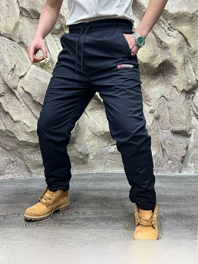 

Thiened Fce Outdoor Men's Sports Windproof Waterproof Elastic Waist Straight Leg Long Pants Winter Warm Trousers