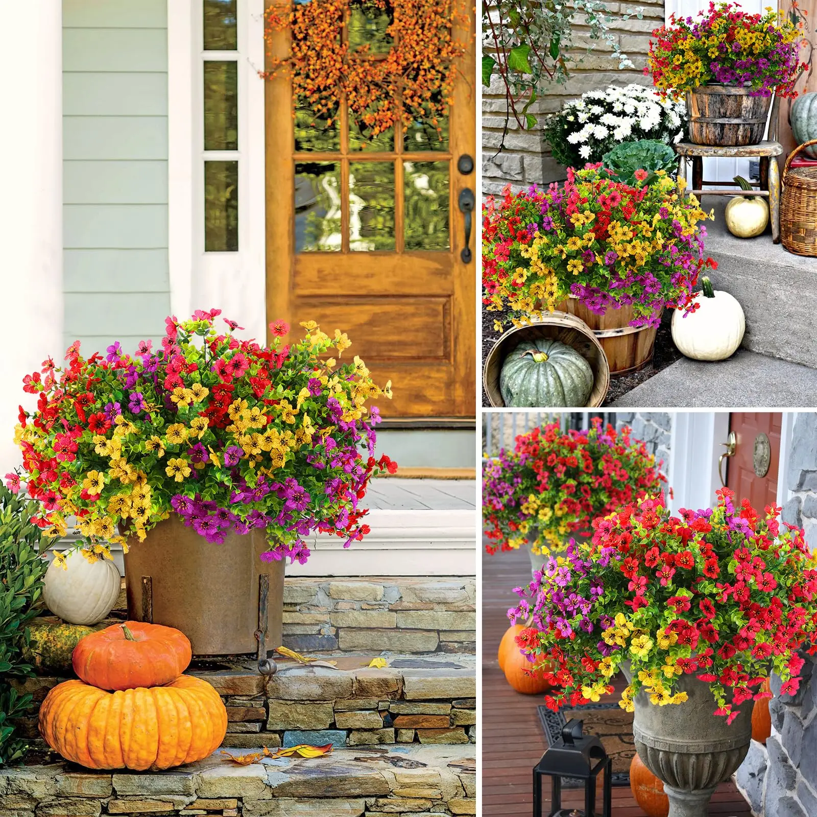 8 Stück künstliche Blumen, gemischte Farben, künstliche Blumen, Kunststoff, Frühlingsblumen, Kunstpflanzen für Veranda, Fenster, Ostern, Heimdekoration im Freien – Detail 2