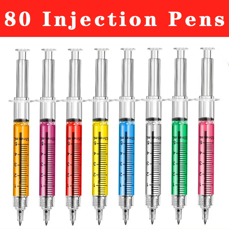 80Piece Syringe Pens Retractable Fun Nurse Pens Novelty Multi Colors Medical Ballpoint Pens Gifts for Nurses Nursing Student