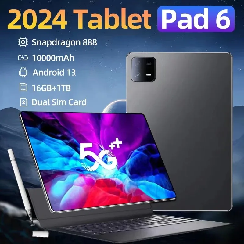 2024 오리지널 글로벌 버전 패드 6 프로 태블릿 PC, 안드로이드 13, 스냅드래곤 888, 10000mAh, 11 인치, 16GB, 1TB, 5G, HD, 4K 스크린, 와이파이, 미 탭 