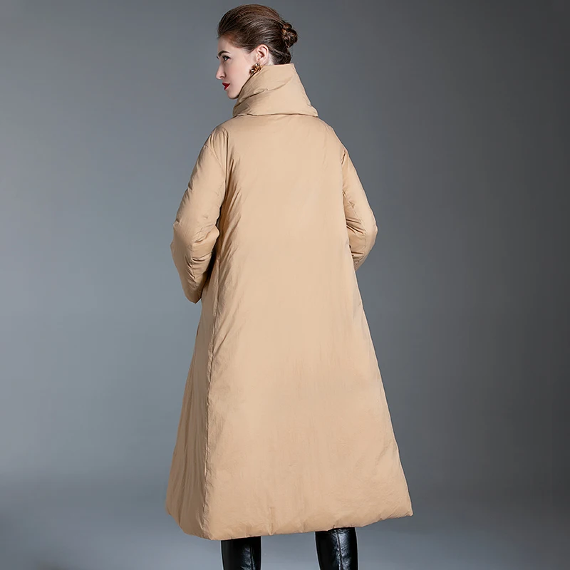 Parka en duvet de canard pour femmes, kaki/noir blanc, manteau d'hiver haut de gamme, écharpe ample pour filles, vêtements d'extérieur épais, nouvelle collection