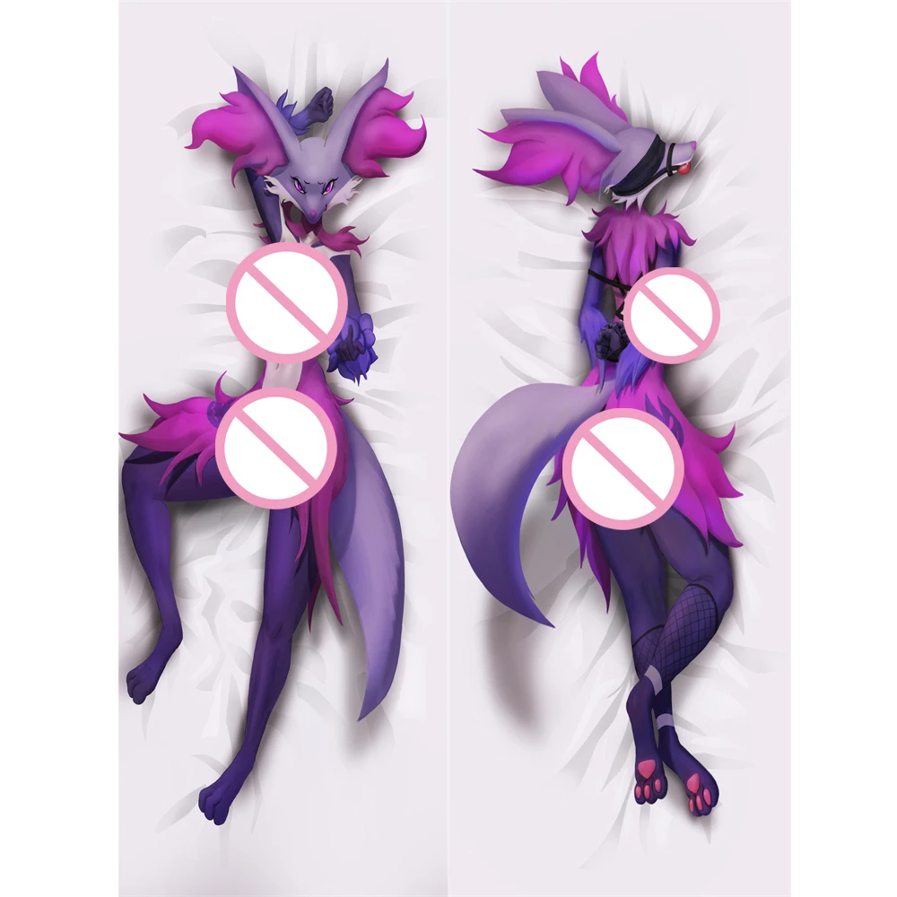 Funda de almohada Dakimakura de Anime peluda Anthro Fox Delphox, funda de almohada personalizada con estampado de doble cara DIY