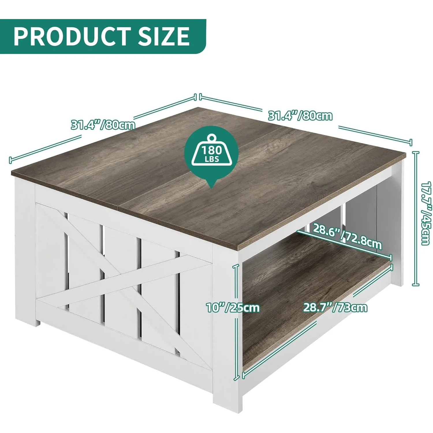 Farmhouse Coffee Table with Storage Rustic Wood Cocktail Table,Square Coffee Table for Living Meeting Room,Light Brown