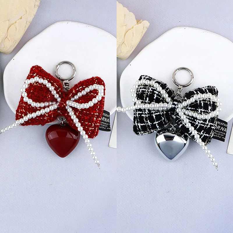 Fashion Y2K Sweet Bow Keychain Hundred 3D Pearl Heart Keychain Women's Bag Charms Backpack Charms Couple Gifts