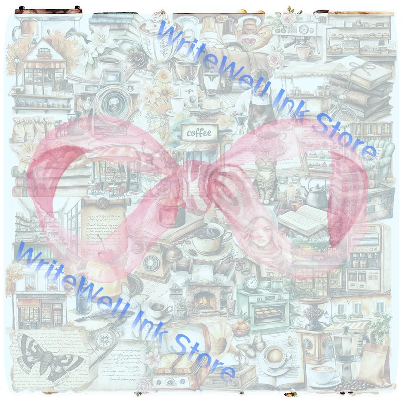 

50pcs Retro Coffee Theme Clip Stickers Aesthetic Waterproof PET Transparent Material Diary Luggage Bottle Decoration