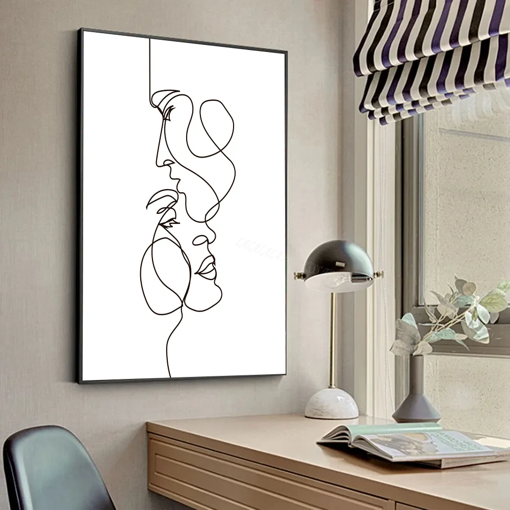 1pc Line Art Hug Kiss Love Poster HD Posters Home Room Bar Cafe Decor Art Wall Painting Picture