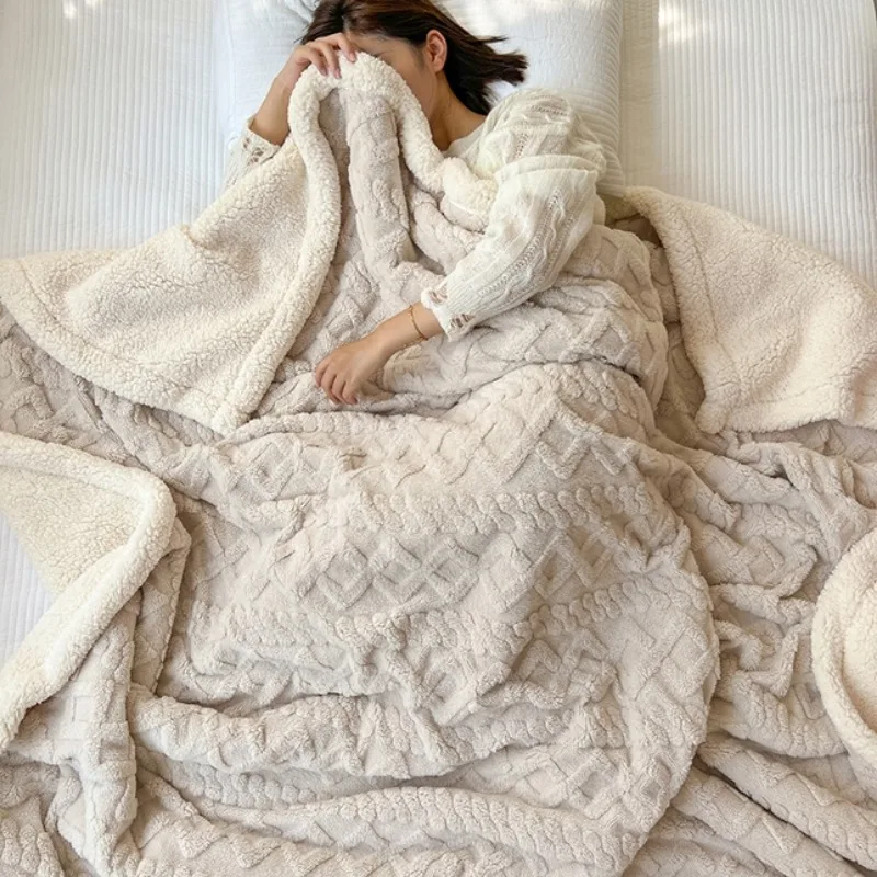 2025 new solid color thickened AB double-sided lamb fleece Tafu fleece jacquard blanket office sofa blanket