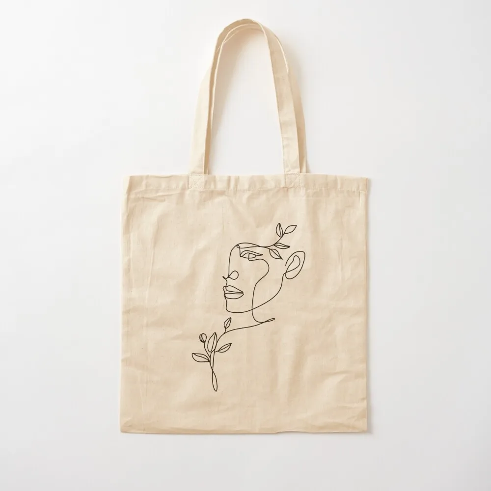 رأس امرأة الطبيعة. حقيبة حمل على شكل وجه أنثوي من Line Art، حقيبة قماشية، حقائب حمل مخصصة للنساء