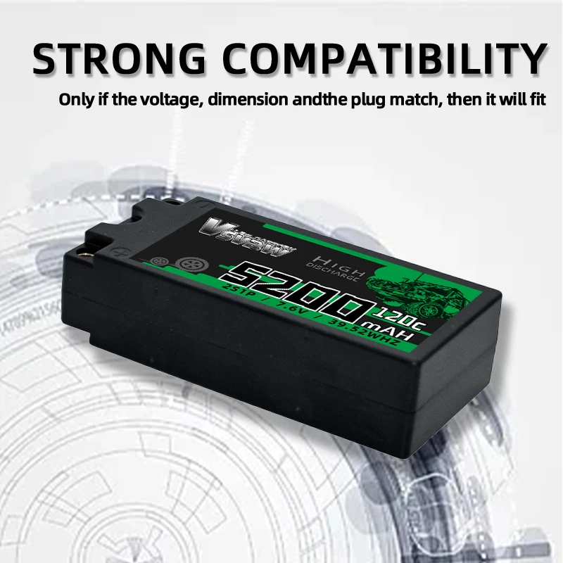 VSVAW 2S Lipo Battery 5200mAh 7.6V 120C 5mm T Plug Hardcase for 1/10 Buggy Truggy Offroad Boat Car Truck RACING Helicopter