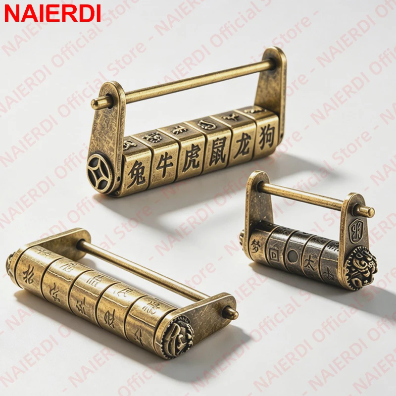 NAIERDI Antique Zinc Alloy Combination Padlock 5 Digit Password Chinese Style Lock for Jewelry Box Diary Notebook Box
