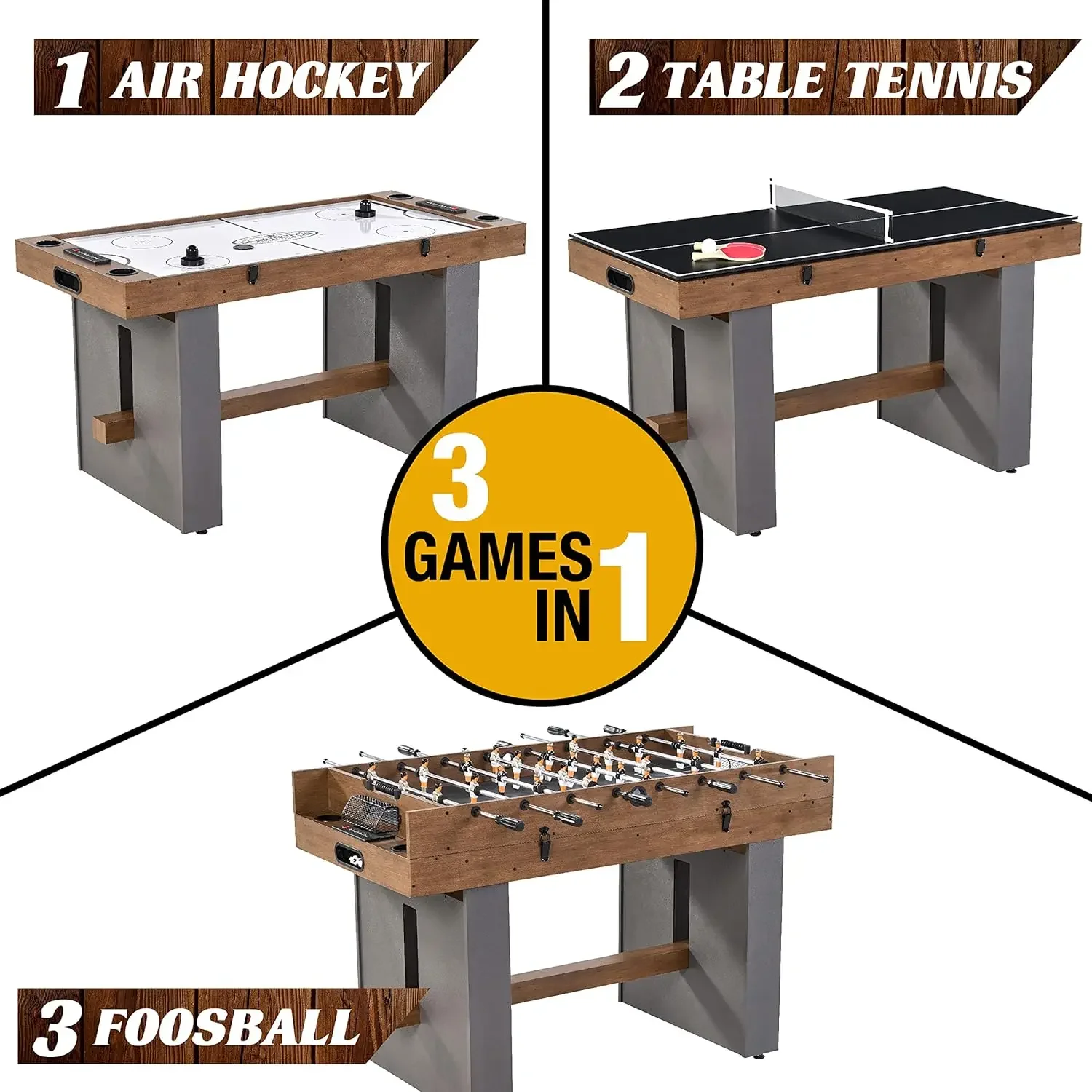 3-in-1-Kombinationsspieltisch 54 Zoll, Tischfußball, luftbetriebener Hockey- und Tischtennis-Kombinationstisch, Multi-Spieltisch Perfec