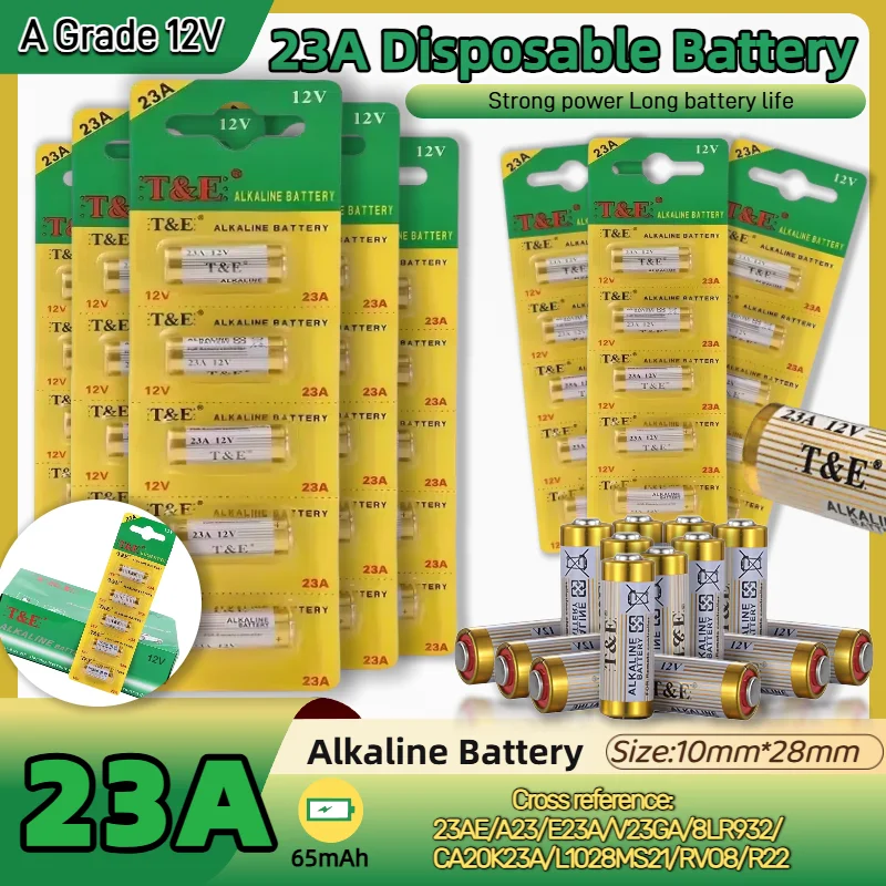 

23A 12V Alkaline Battery(E23A A23 23GA A23S GP23A V23GA MS21) for Doorbell Garage Door Remote Roller Shutter Car Alarm Key Fob