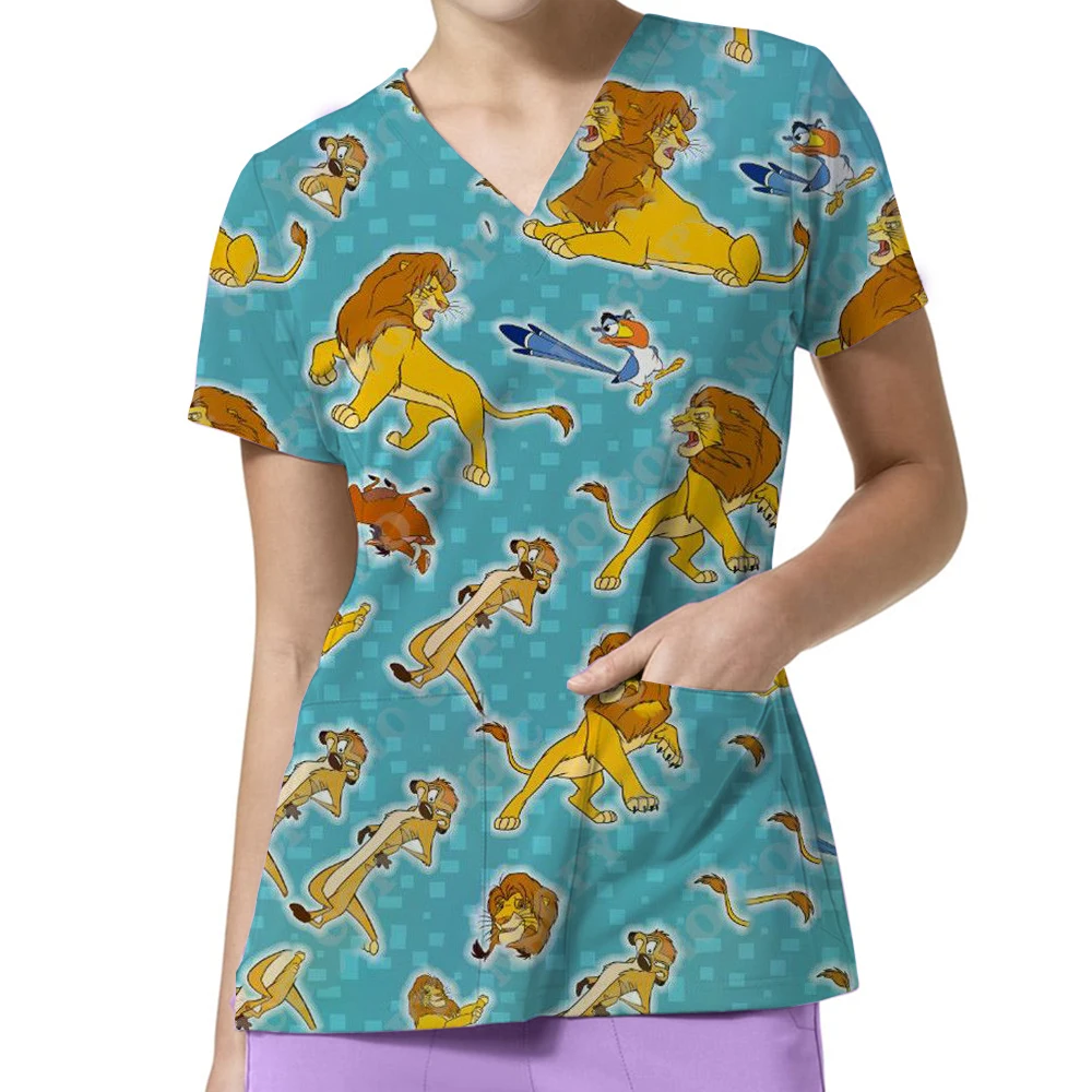 

2025 Lion King Nurse Ladies Casual Short Sleeved Clothing Top Grade Pharmacy Work Medical Doctor Nurse Uniform V-neck