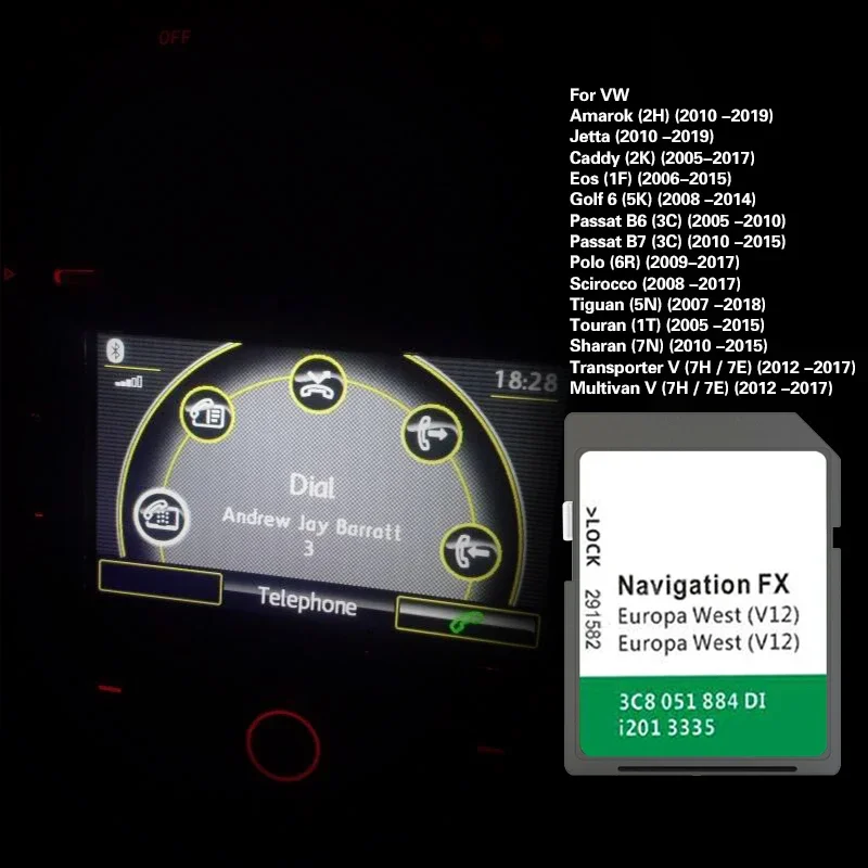 8GB FX V12 West Europe SAT NAV GPS Naviation SD Map Card for VW RNS 310 System Update Software