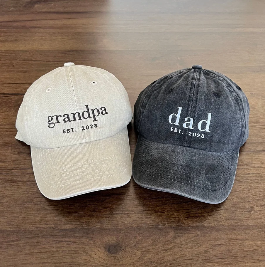 Custom Embroidered Hat, Grandpa Cap With Date, Dad Hat, Vintage Baseball Hat, Daddy Est Year Shirt, Christmas Gift For New Dad