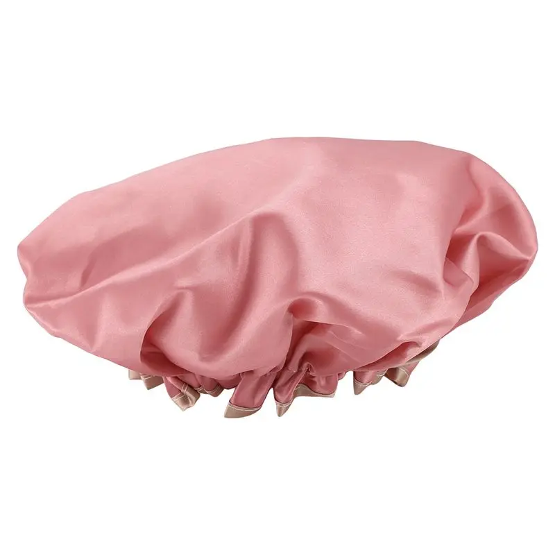 A20F-Double-Layer Shower Cap Women's Waterproof Hat Bathing Long Hair Bathing Headgear Hair Cover Oil Fume Dry Hair Cap