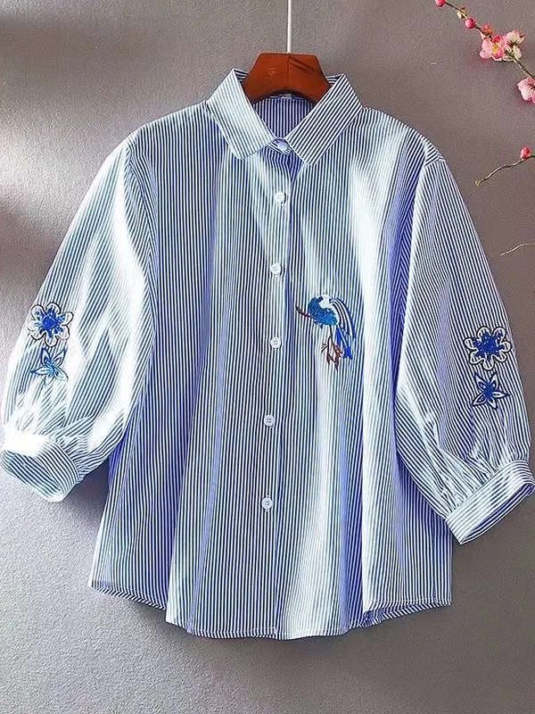 

Artistic Fre Embroidered Casual irt Women's Loose Slimming Lantern Sve Summer New Sle Korean Version Cotton Blend