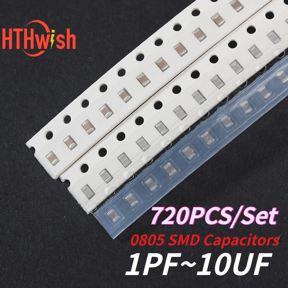 720PCS/Lot 0805 SMD Capacitors set 1PF~10UF 36 Values 0805 Capacitor Assorted Kit 1PF 4.7PF 6.8PF 10PF 15PF 18PF 20PF 22PF