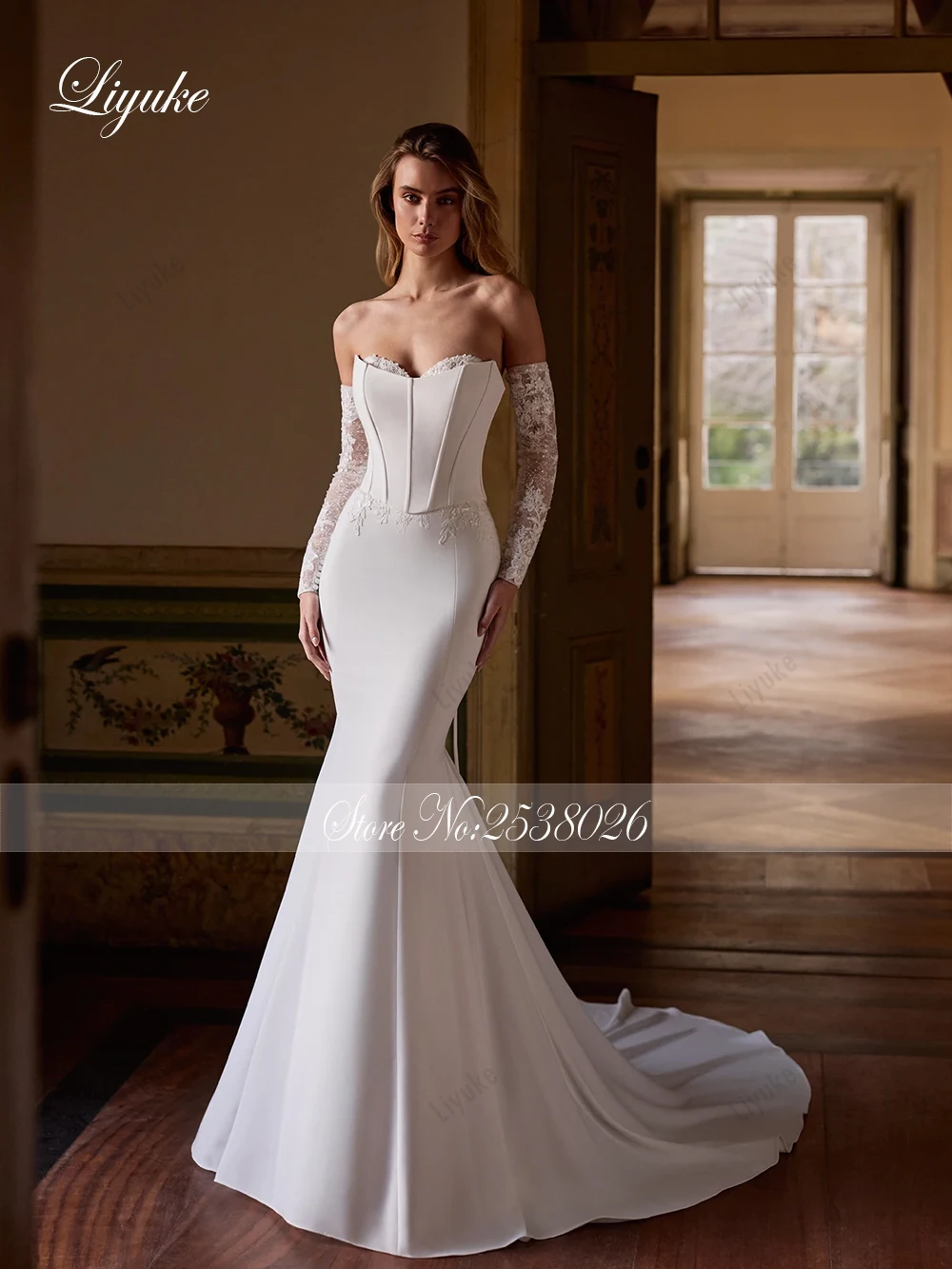 Liyuke Custom Made Simple Style Sweetheart Mermaid Wedding Dress Robe De Marriage Off Shoulder With Jacket Bridal Gowns