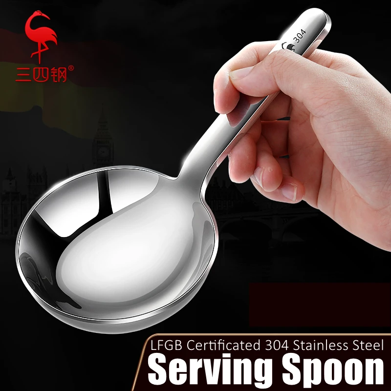 LFGB Certificated 304 Stainless Steel Large Spoon 6mm Ultra Thickness Serving Spoon Luxury Banquet Tableware for Family Dinner