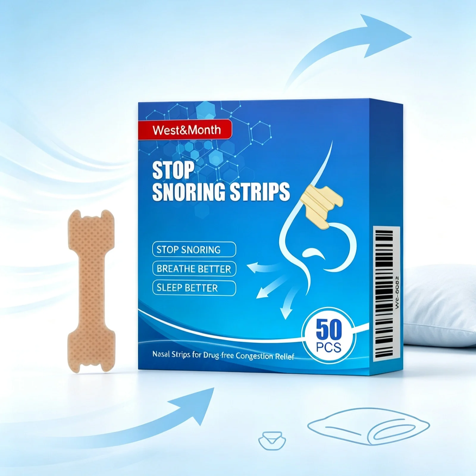 Anti-Snoring Nose Strips Relieve Nasal Congestion Breathing Smoothes Improve Sleep Breathable Comfortable Sleep Aid Nasal Strips