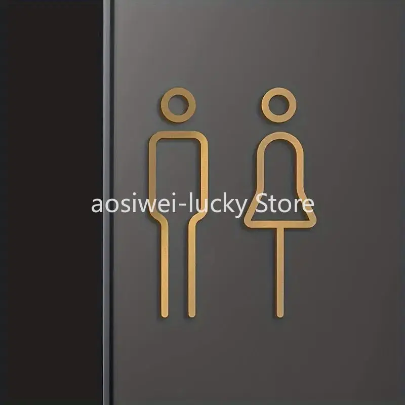 Black Gold Color Toilet Sign Plate Brass Wash Room Door Wall Label Sticker Wc Holder Signage Board