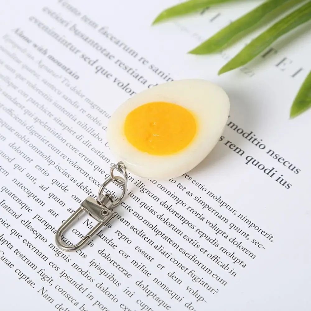 1PC Boiled Egg Key Chain Simulation PVC Bag Pendant Funny Food Model Metal Car Keychain For Women Girl DIY Deco