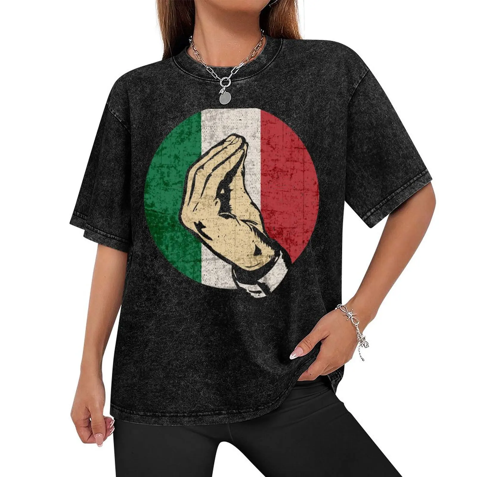 Italian Hand Gesture Sing Language Funny Italy Flag Vintage T-Shirt cotton man t-shirts summer top T-shirts for men cotton