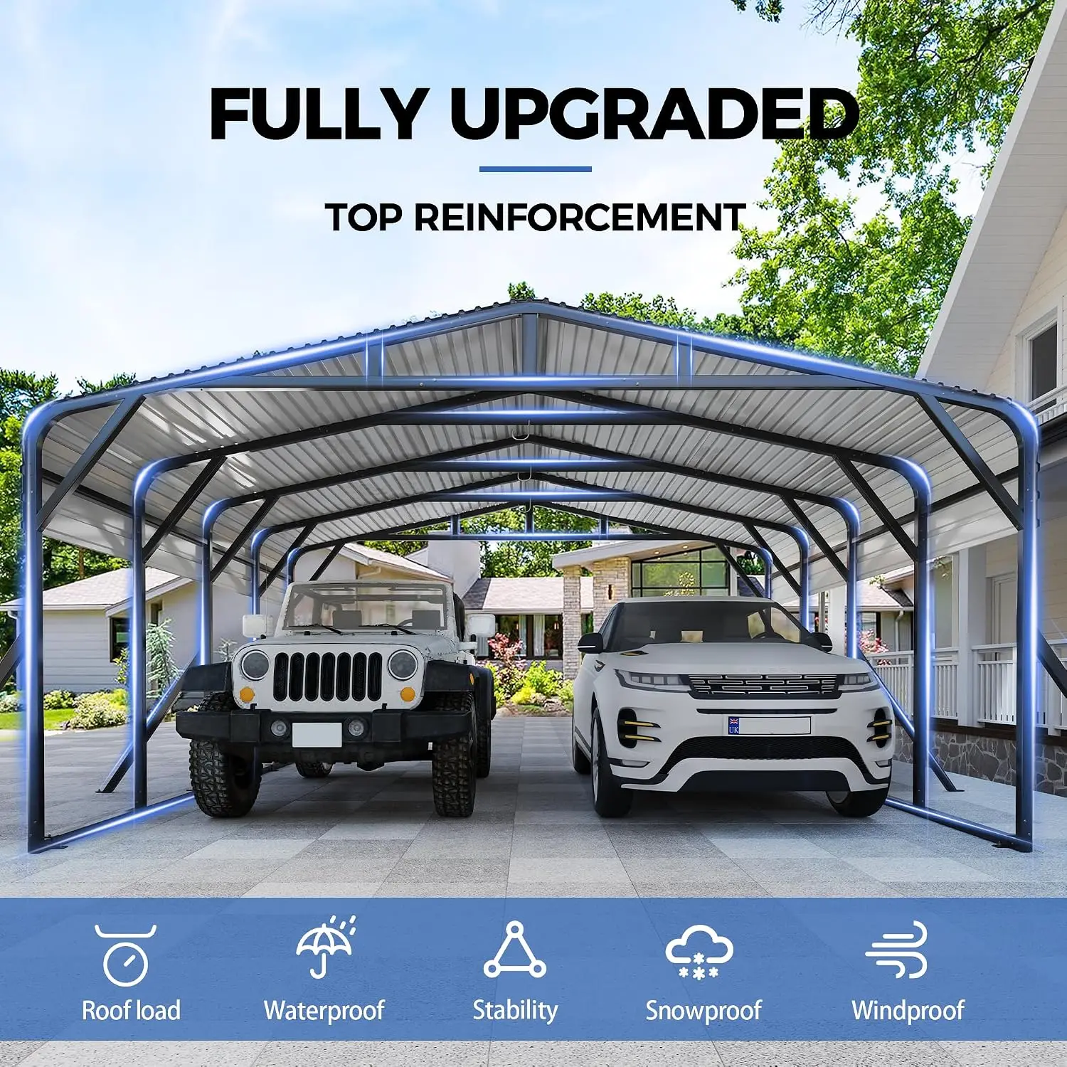 20X20 FT Heavy Duty Metal Carport Canopy with Triangle Frame Base | Reinforced Car Port Garage with Galvanized Steel, Custom