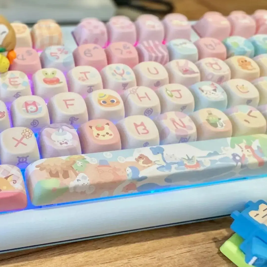 Imagem -04 - Bonito Anime Keycaps para Teclado Mecânico 142 Teclas Desenhos Animados Faça Você Mesmo Monstros Rosa Anime Manga Pbt Keycaps Personalização