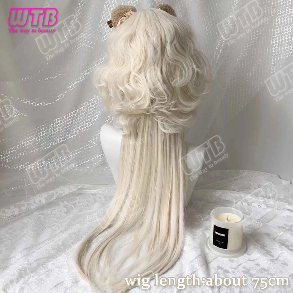 WTB Cream White and Synthetic Lolita Jellyfish Style Curly Wig with Bangs Suitable for Women's Holiday Activities and Cosplay view 4