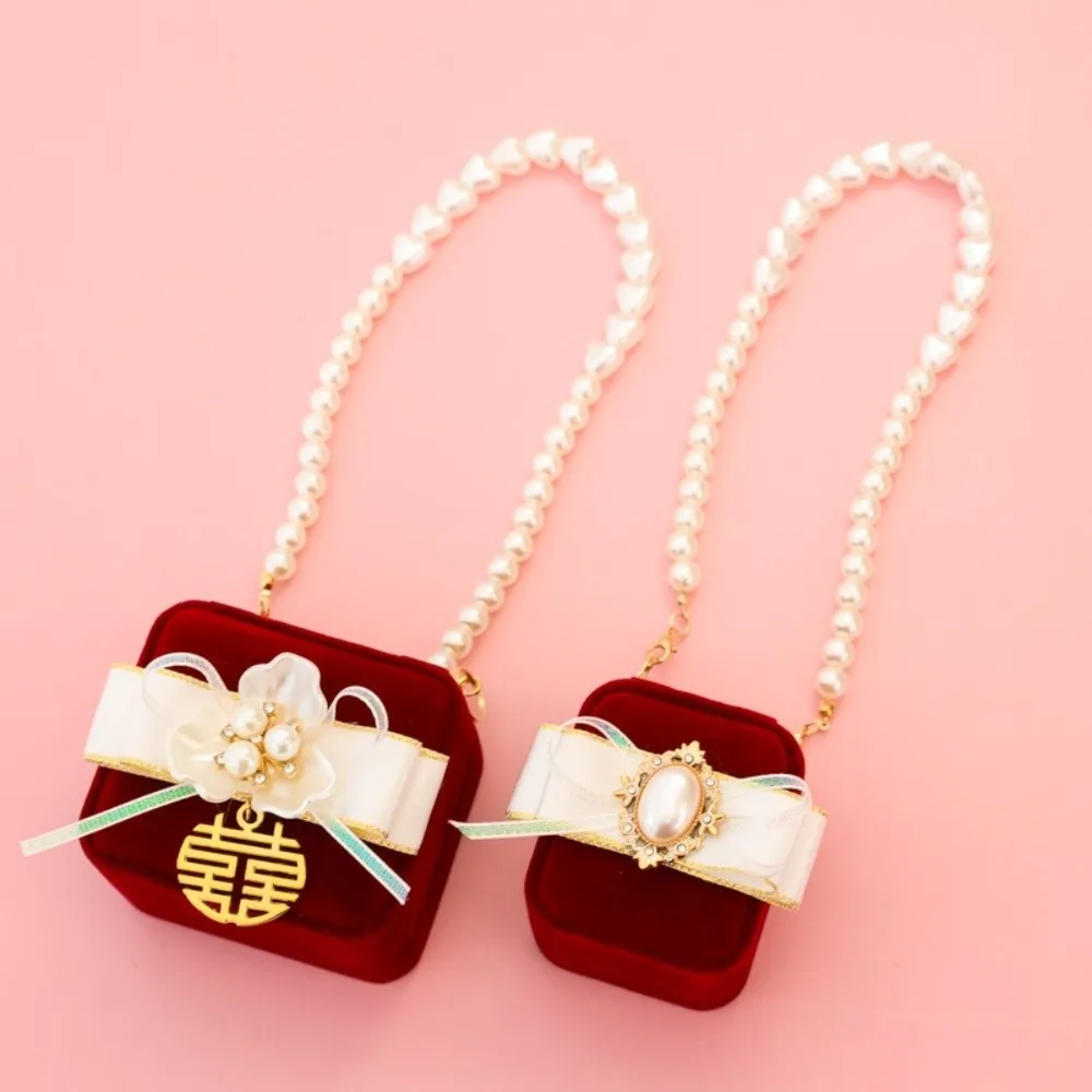 

Jewelry Organizer Pearl Wedding Couples Rings Box Heart Bow Pets Collars Ring Box Flocked Anti-collision Jewelry Box Propose