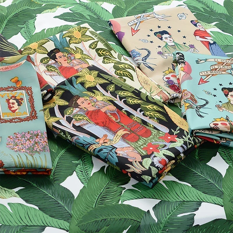 1X140cM Art Retro Cotton Elastic Satin Clothing Dress Cheongsam Frida DIY Handmade Cloth Sewing Accessories Cotton Fabric
