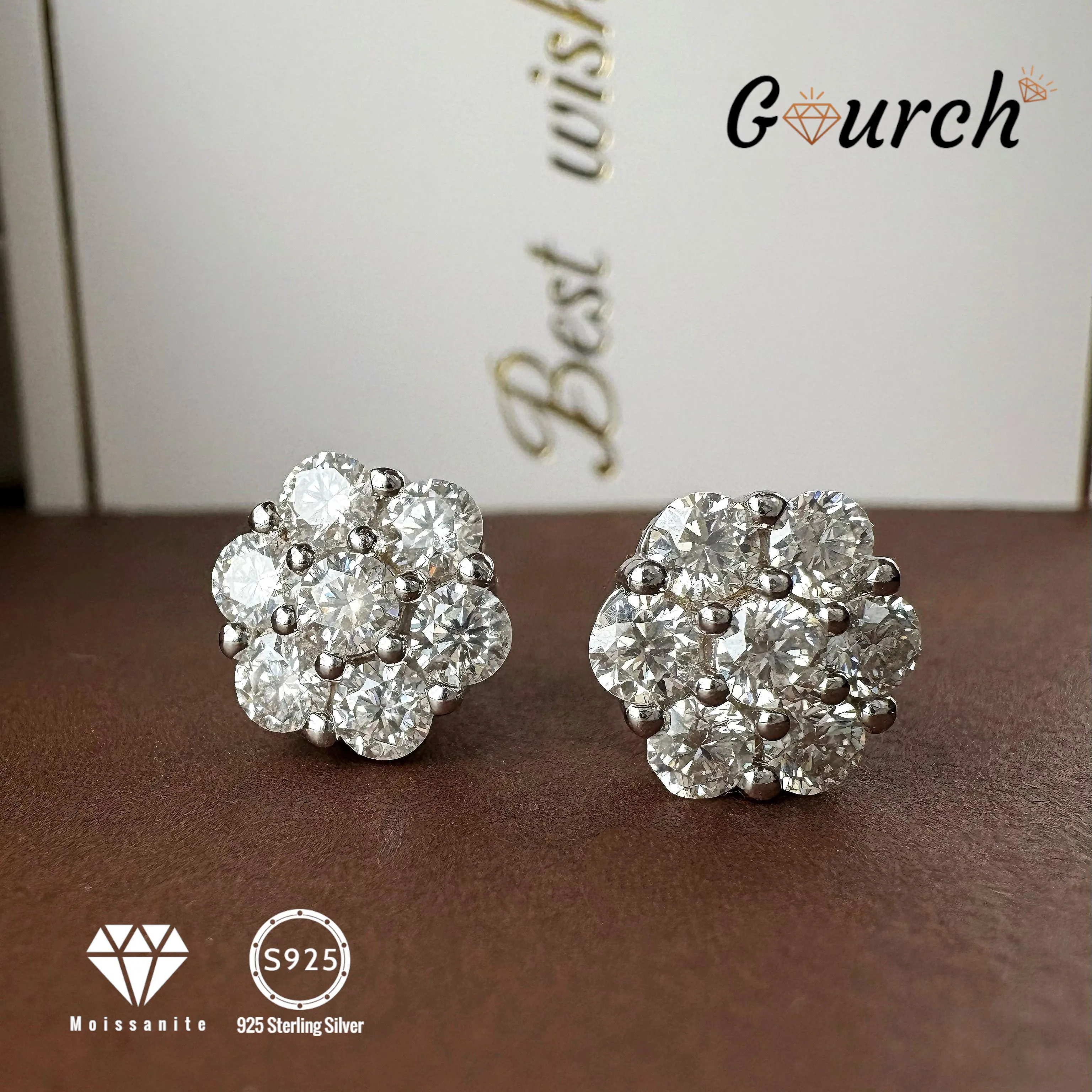 

Gourch 0.84/1.4CTTW Sunflower Moissanite Stud Earring D Color 925 Sterling Silver for Women Wedding Party Jewelry Gift with GRA