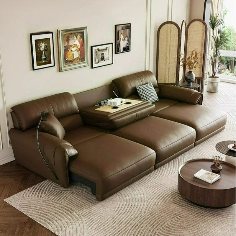 

Italian first-layer leather sofa bed modern simple living room dual-purpose automatic retractable sofa
