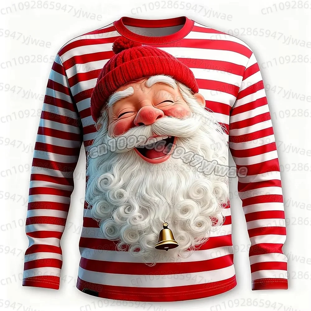 2026 Weihnachts-T-Shirts für Männer mit Weihnachtsmann-Print, Langarm-T-Shirt mit Rundhalsausschnitt, Trendige Streetwear für Weihnachtsfeiern, Herbst-T-Shirt für Männer und Frauen – Detail 9