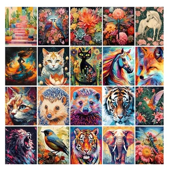 GATYZTORY Painting By Numbers Colorful Animals Adult Oil Kit DIY Acrylic Paint Canva…