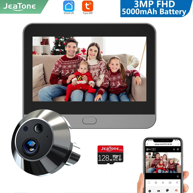 Jeatone 3MP Smart Home Tuya campanello per porte Video spioncino telecamera 140 ° 2.4Ghz WiFi Wireless Magic Door Peephole Eye PIR visione notturna