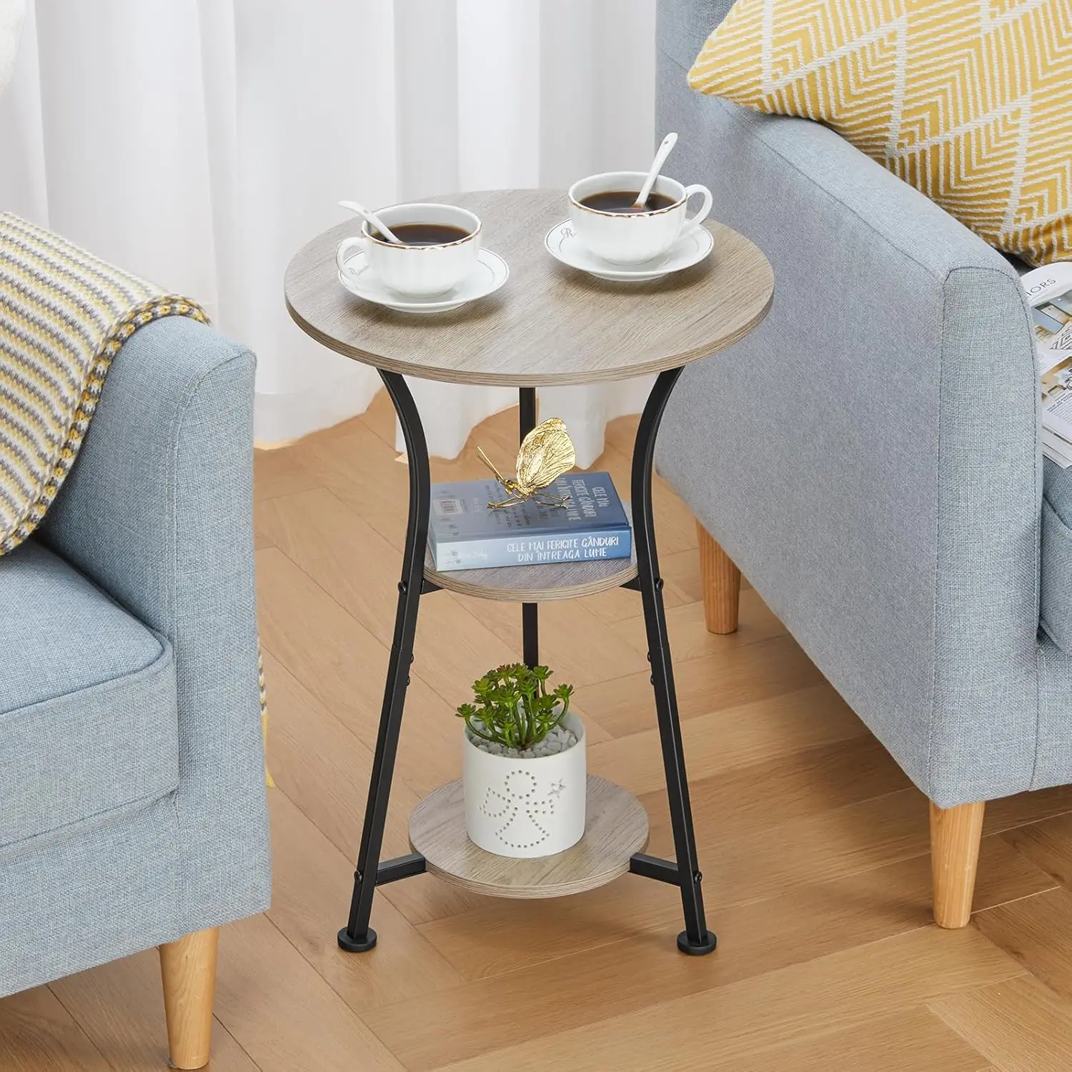 Small Round End Table for Narrow and Small Space, 3-Tier Round Accent Couch Beside Table, Modern Side Table Corner Sofa Table