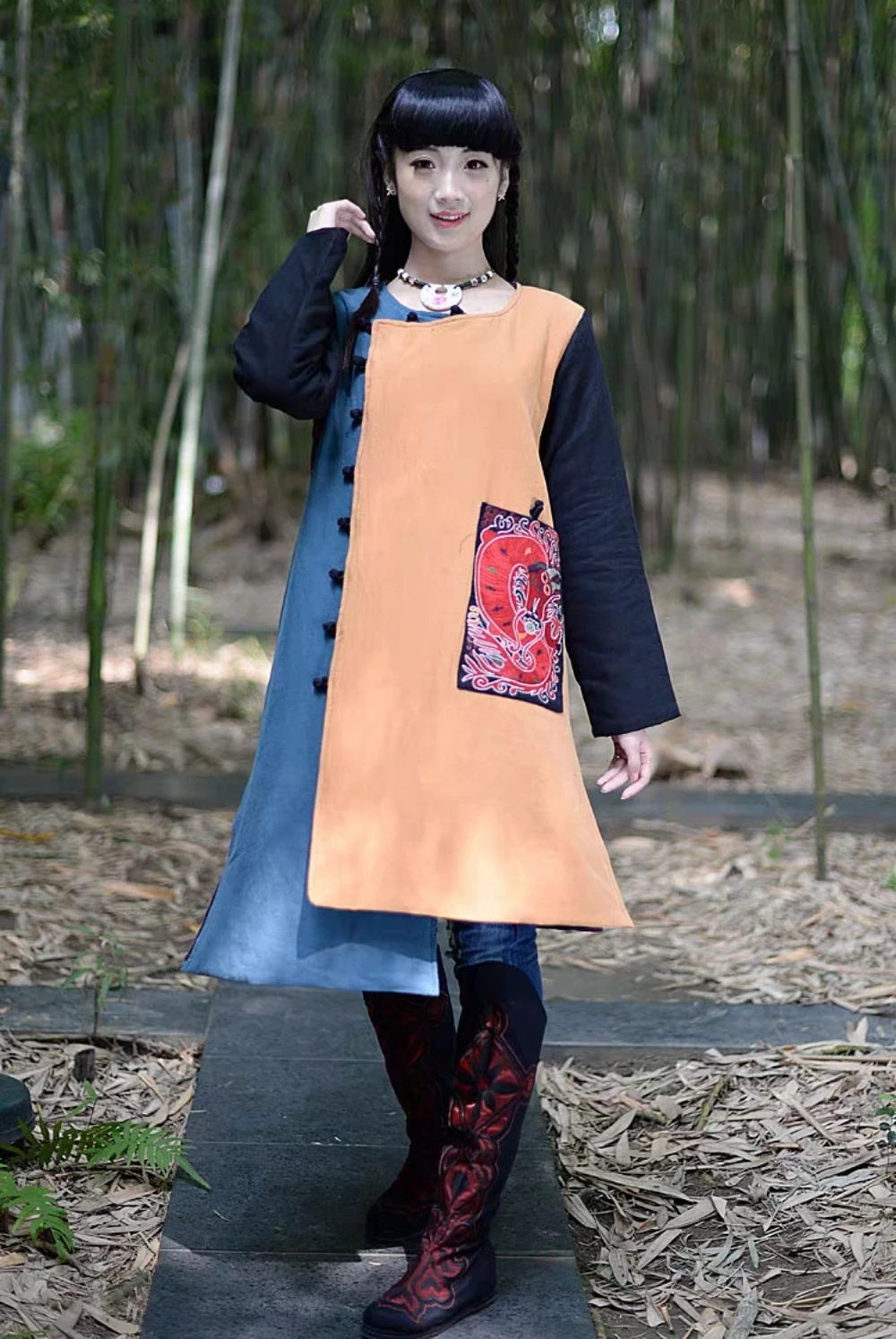 

Ladies Long padded jacket Winter clothes Vintage embroidery long coats multicolor cotton dress women's clothing sale