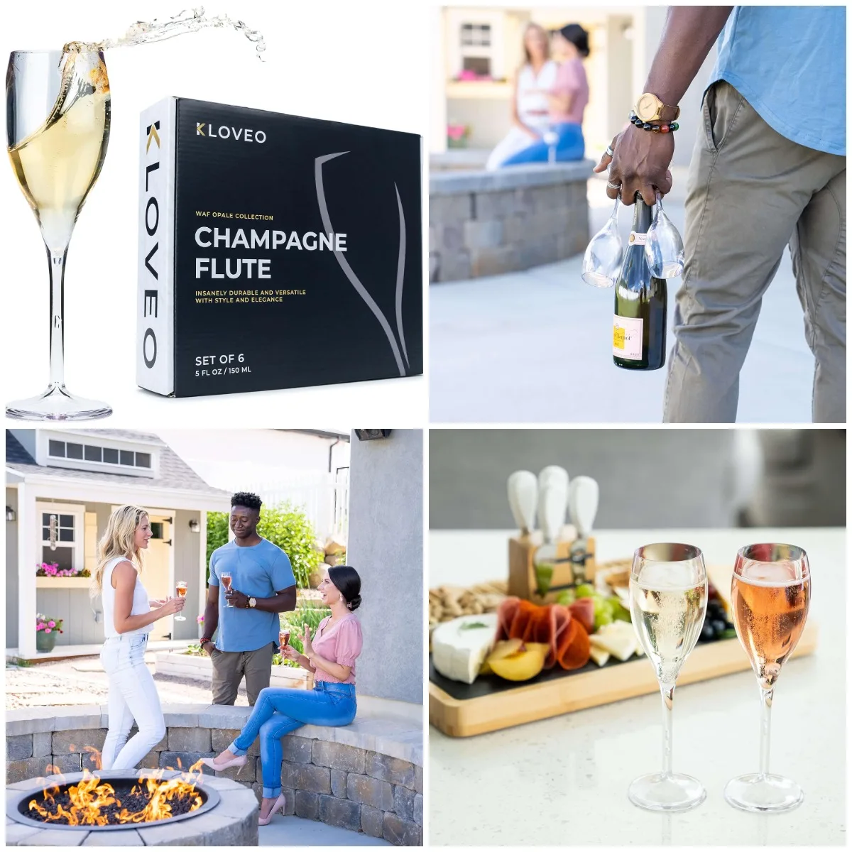 

Plastic Champagne Flutes Set of 6 - Made in Italy - Durable, Reusable, Dishwasher Safe - 5 oz, Clear