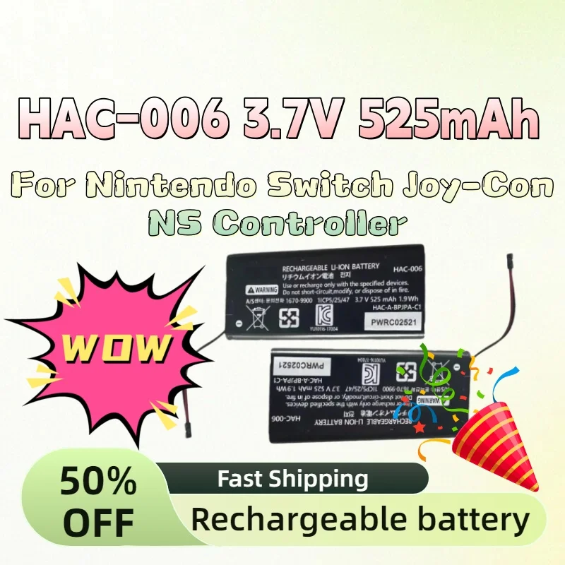 

Upgrade 1/2pcs Li-ion Rechargeable Battery Pack Replacement Repair for Nintendo Switch Joy-Con NS Controller HAC-006 3.7V 525mAh