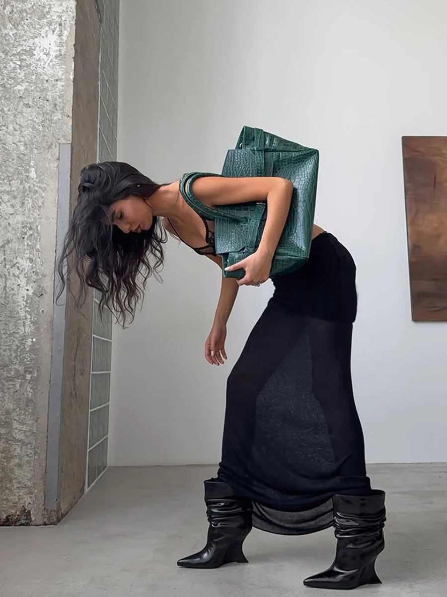 غريب دفع k Sle الحلو والتوابل لي لصق Bodycon تنورة المرأة Ele سليم صالح تنورة طويلة البوليستر مايكرو مطاطا