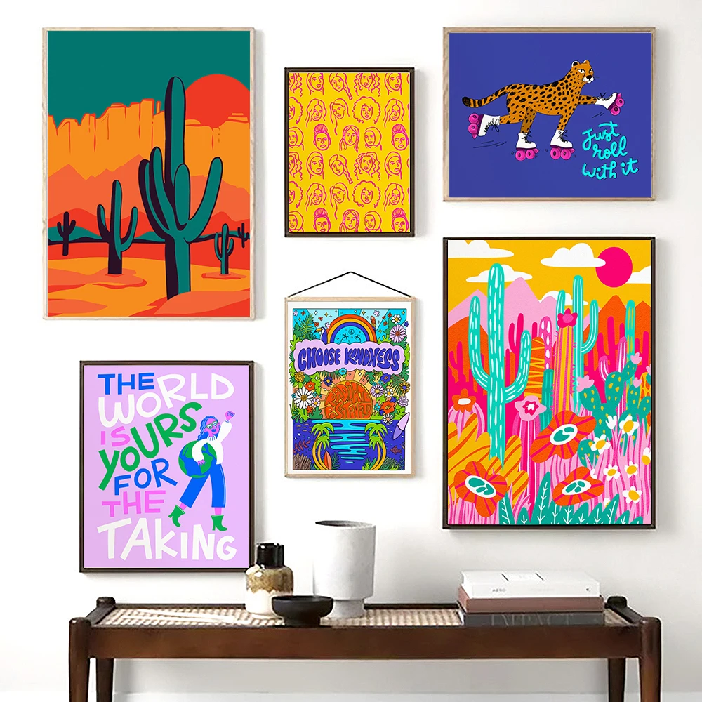 Feminist Saguaro Desert Art Poster Print Inspirational Colorful Quote Girl Funky Cheetah Wall Canvas Living Bed Room Home Decor