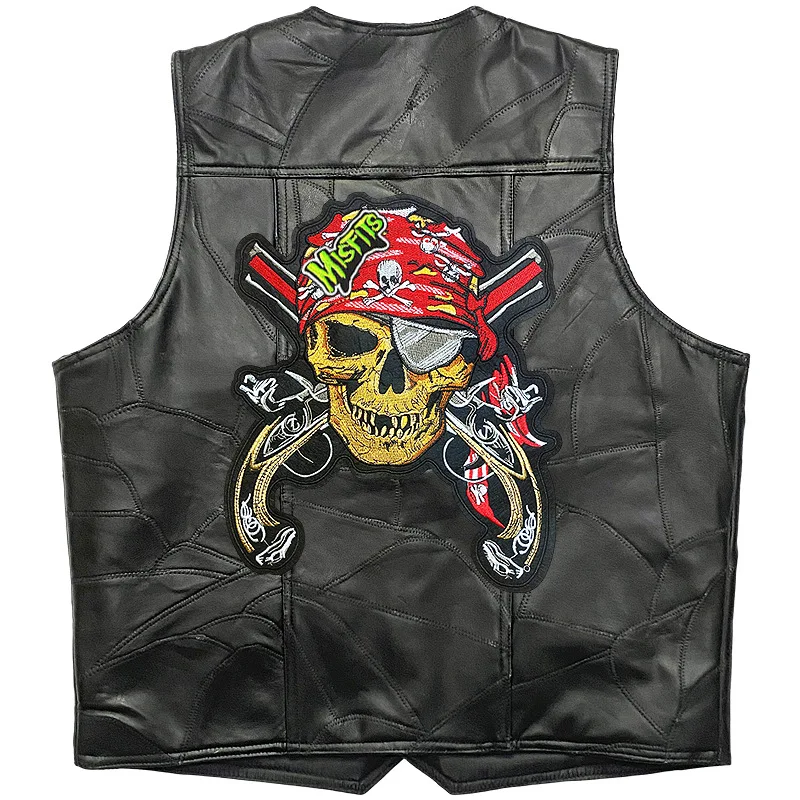 

Europe America Classic Men's Leather Vest Retro Embroidery Punk Street Men Motorcycle Waistcoat Outdoor Riding Sleeveless Jacket